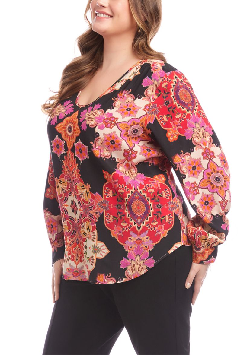 Plus Size Long Sleeve Scoop Neck Blouse