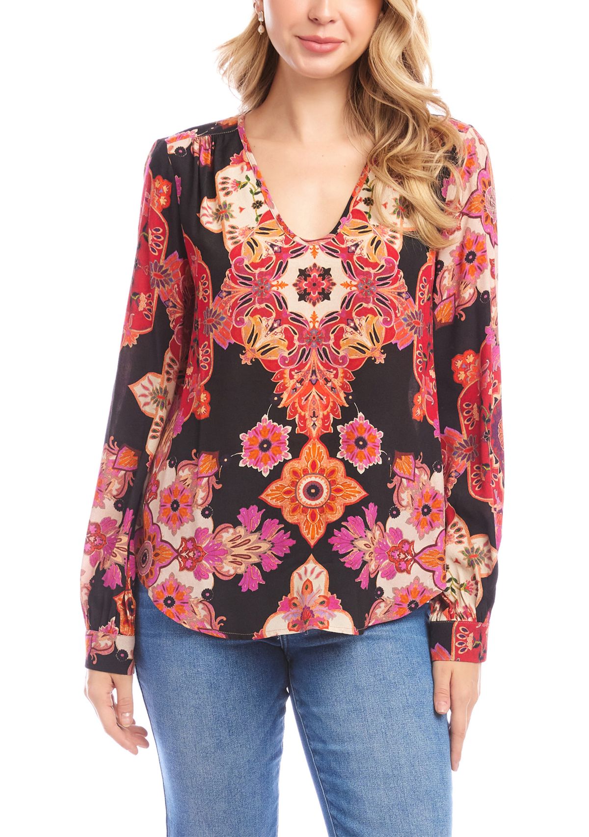 Womens Long Sleeve Scoop Neck Blouse