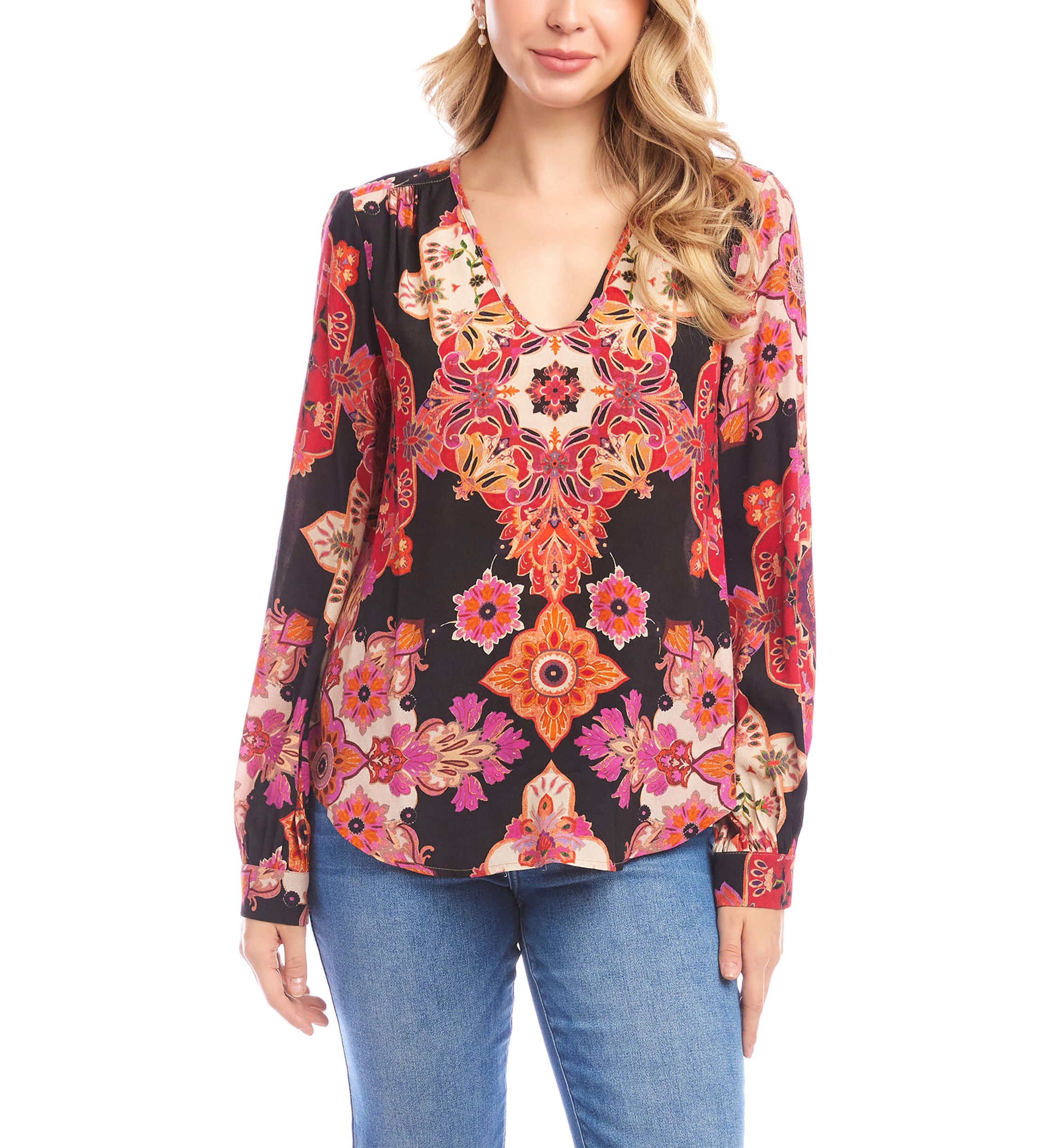 Womens Long Sleeve Scoop Neck Blouse