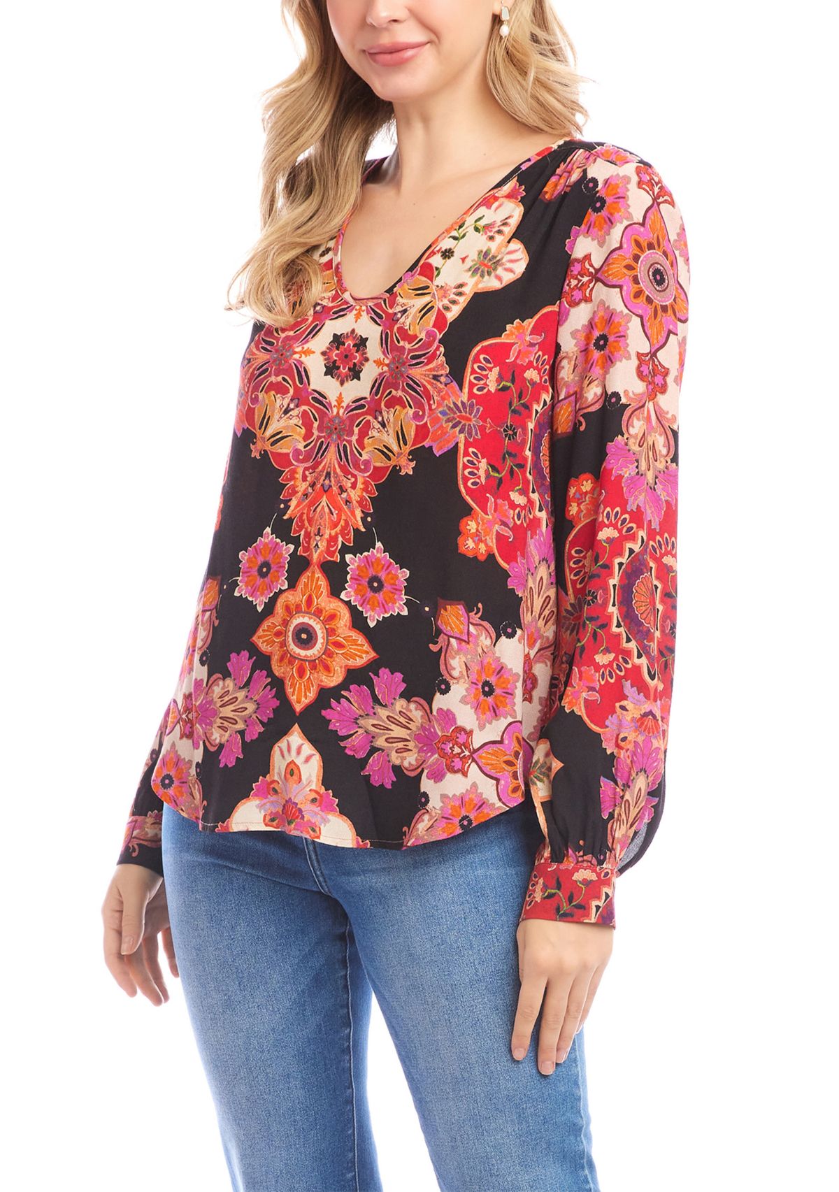 Womens Long Sleeve Scoop Neck Blouse