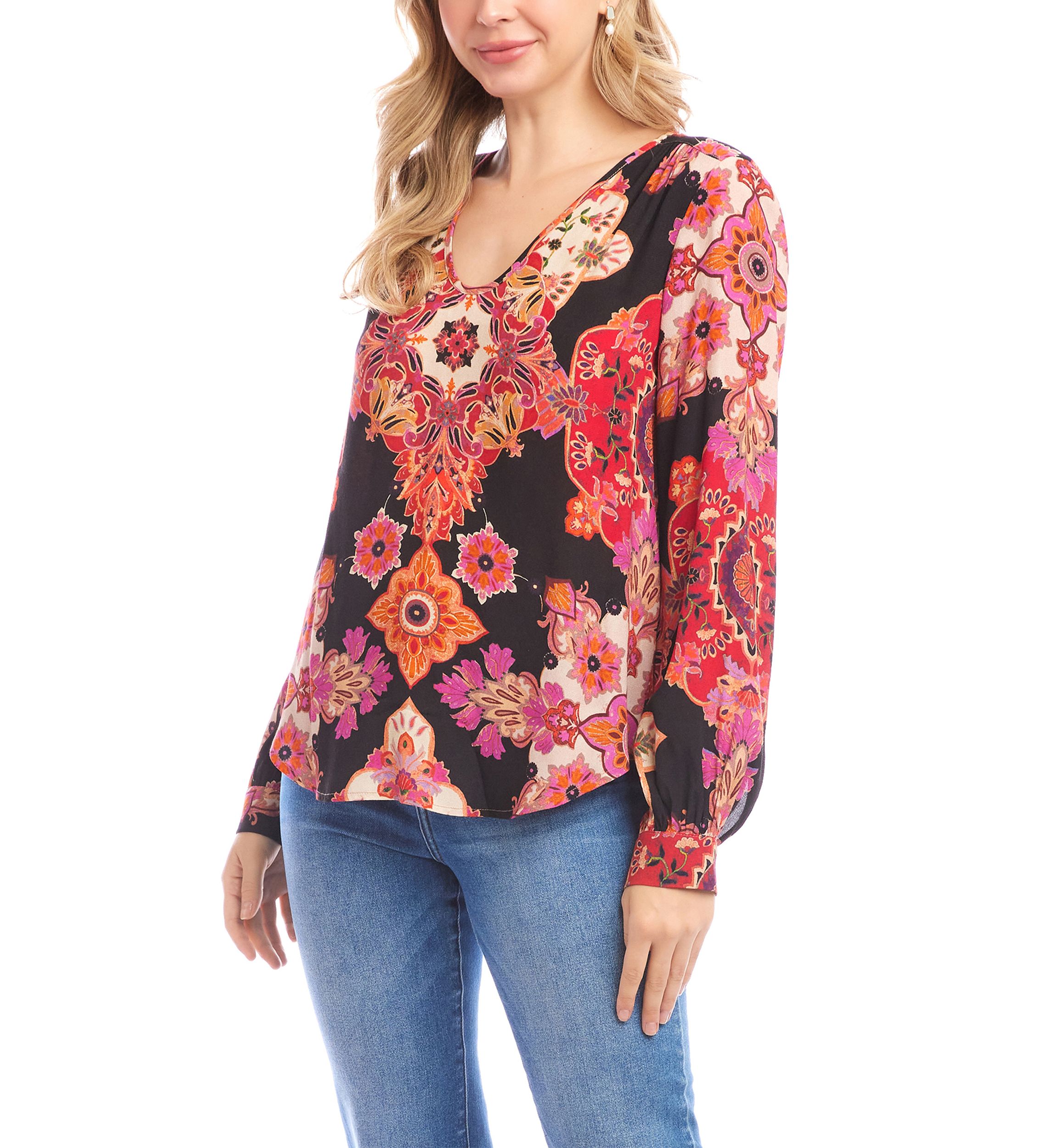 Womens Long Sleeve Scoop Neck Blouse