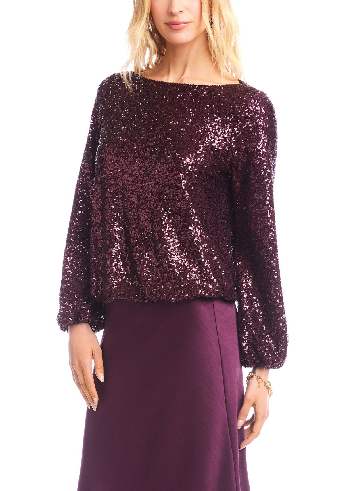 Womens Sequin Boatneck Top
