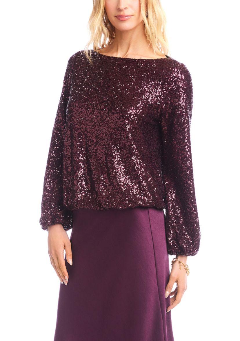 Womens Sequin Boatneck Top
