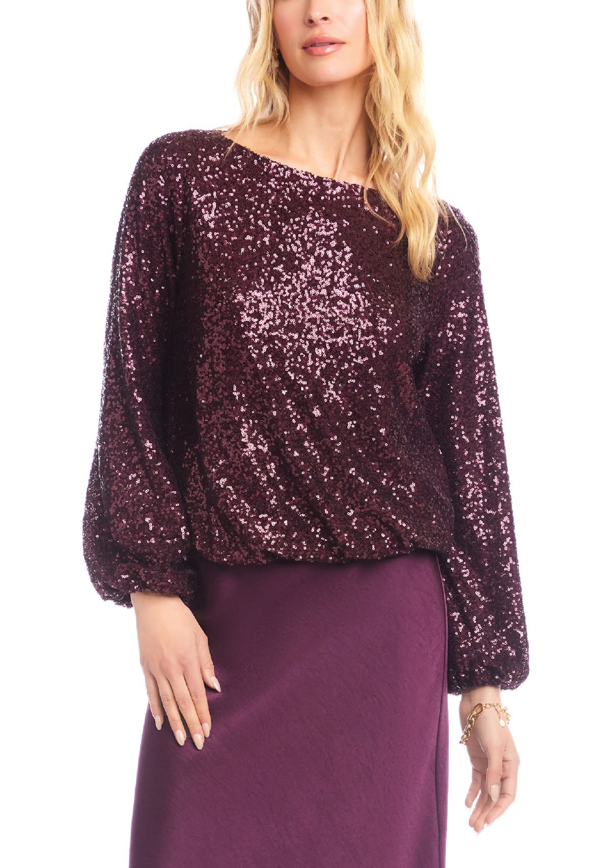 Womens Sequin Boatneck Top