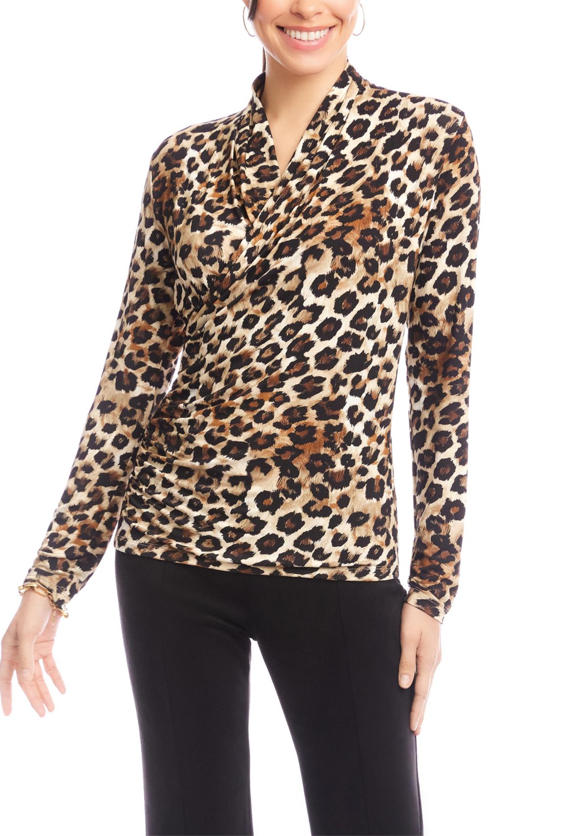 Womens Long Sleeve Crossover Side-Shirred Top