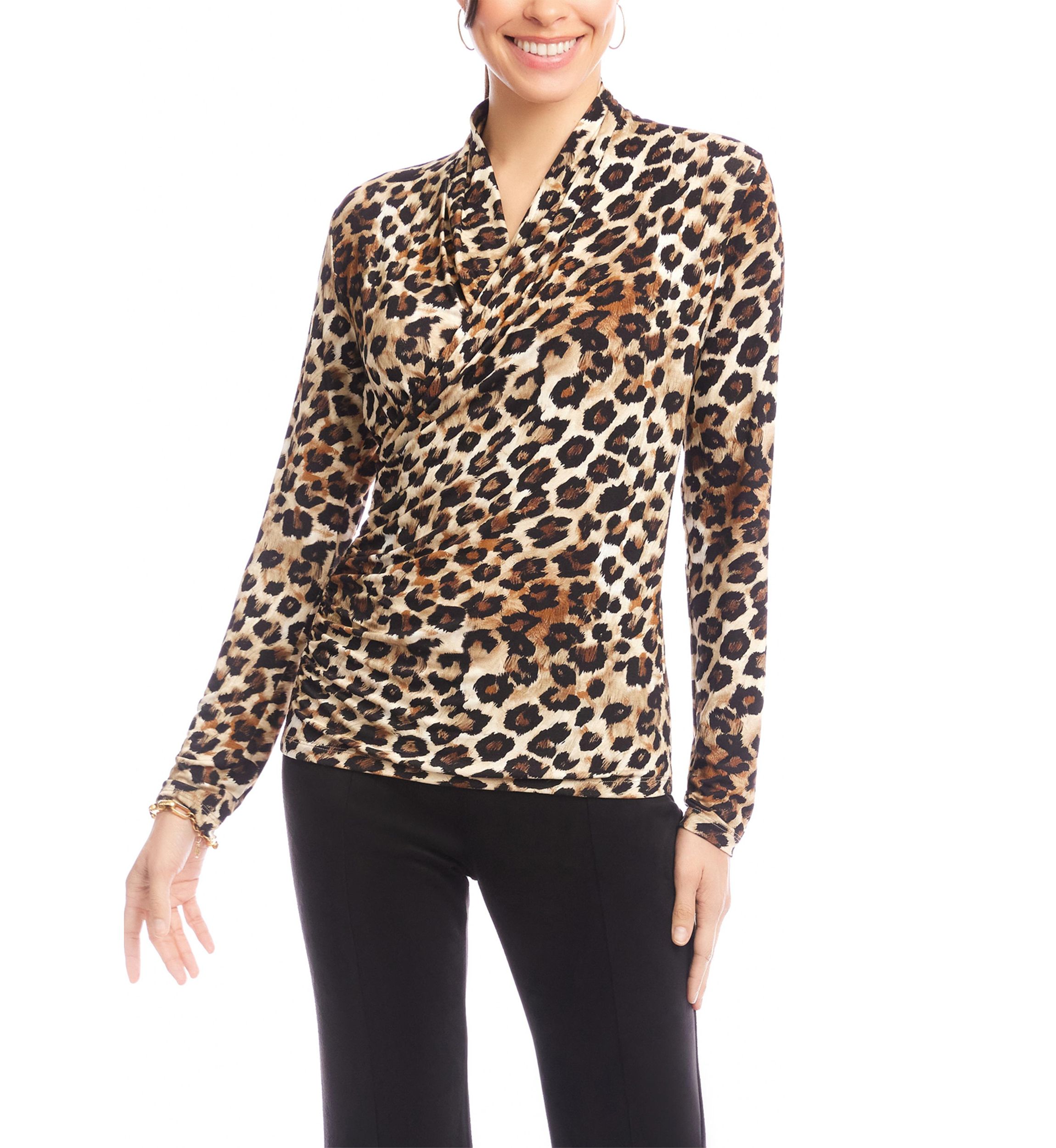 Womens Long Sleeve Crossover Side-Shirred Top