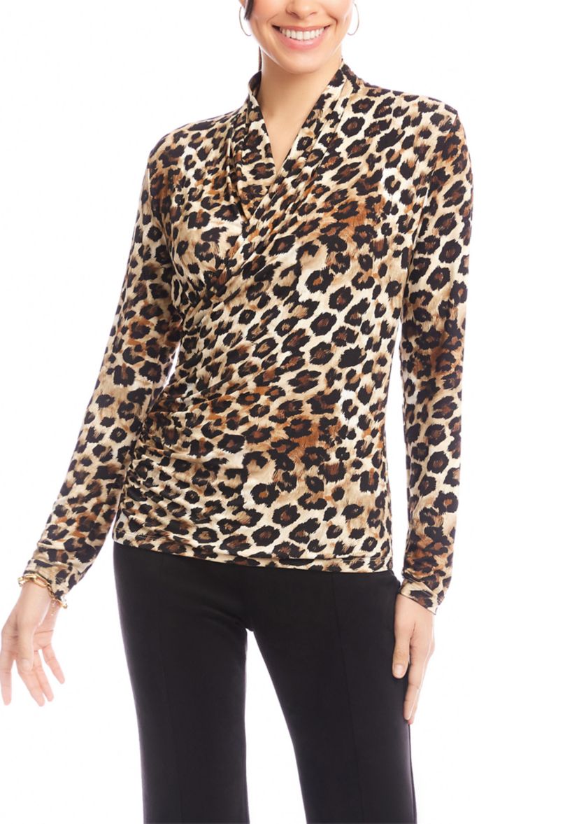 Womens Long Sleeve Crossover Side-Shirred Top