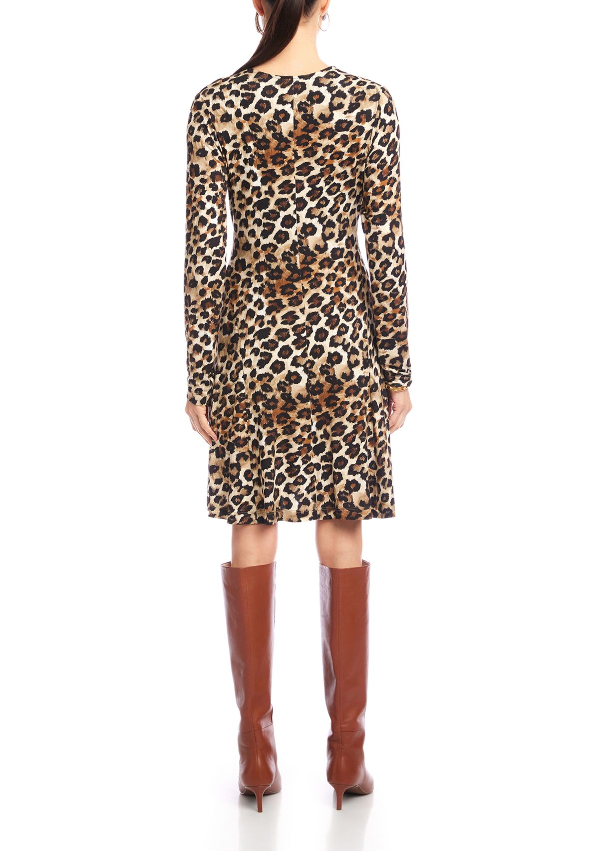 Womens Long Sleeve V-Neck Fit and Flare Dress