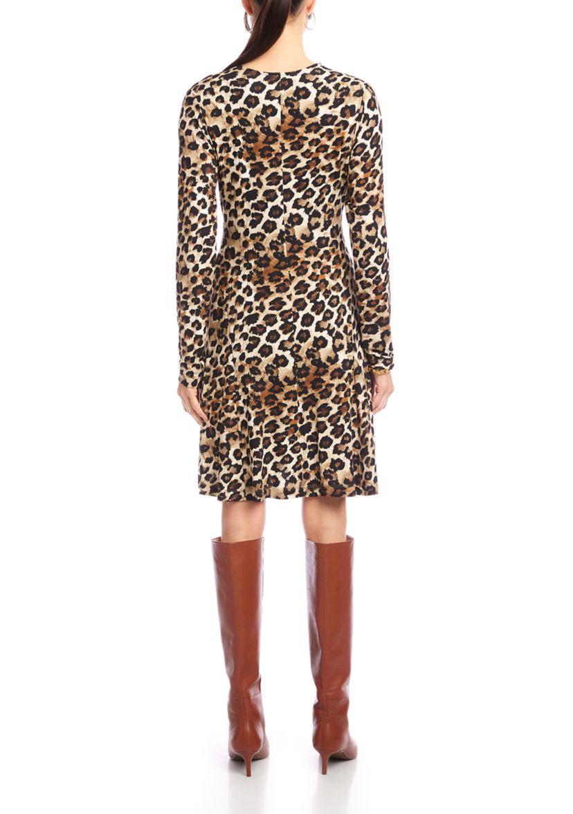 Womens Long Sleeve V-Neck Fit and Flare Dress