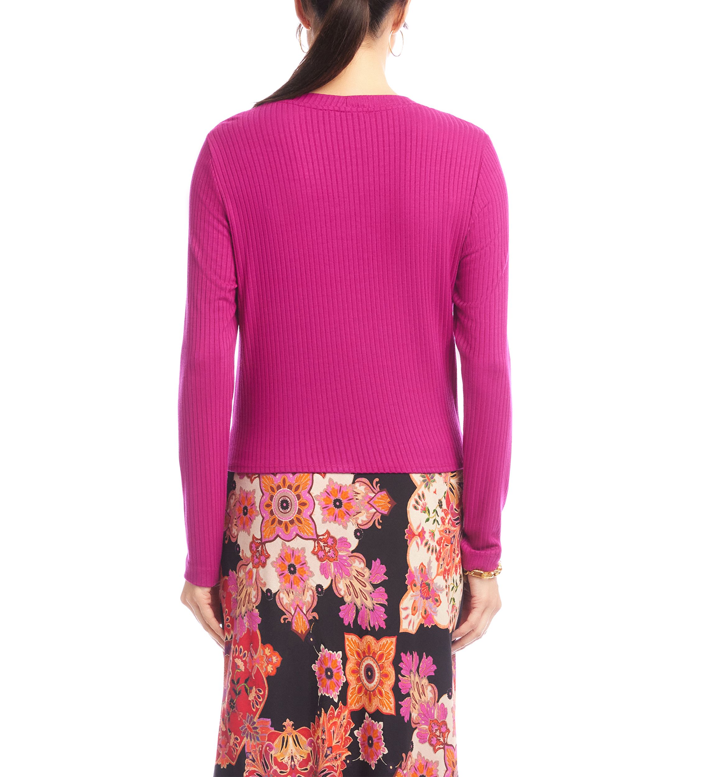 Womens Ribbed Long Sleeve Drape Front Crossover Top
