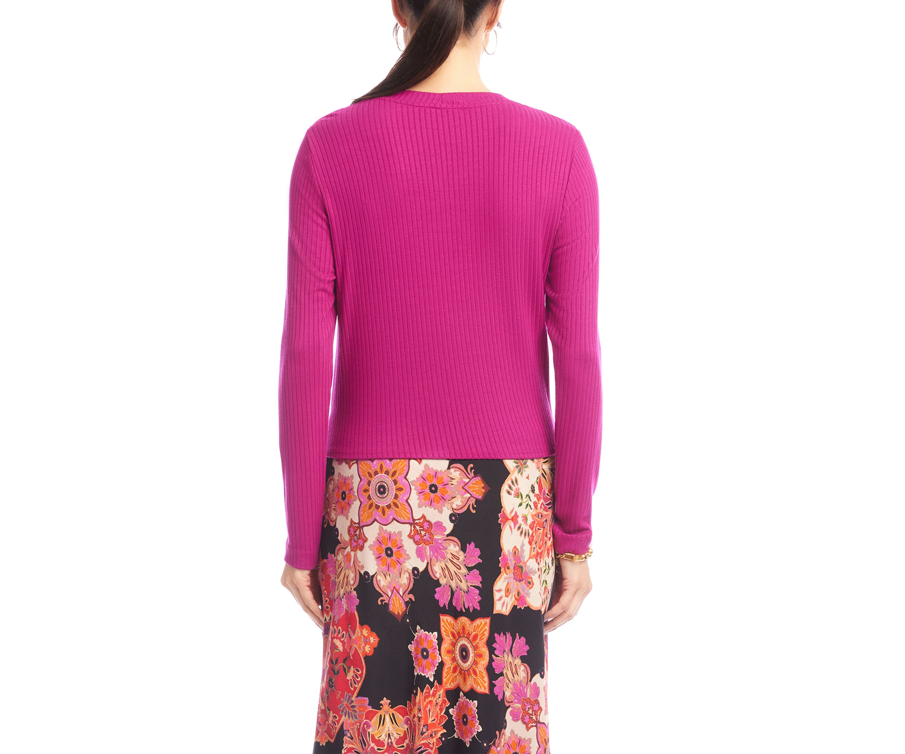 Womens Ribbed Long Sleeve Drape Front Crossover Top