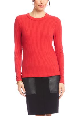 Karen Kane Women's Ribbed Long Sleeve Crew Neck Top, Medium