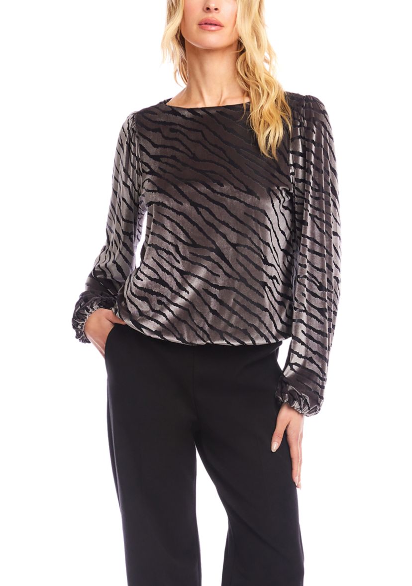 Womens Velvet Burnout Boat Neck Top 