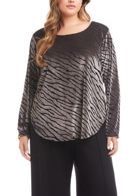 Karen Kane Women's Plus Size Velvet Burnout Shirttail Top, 3X
