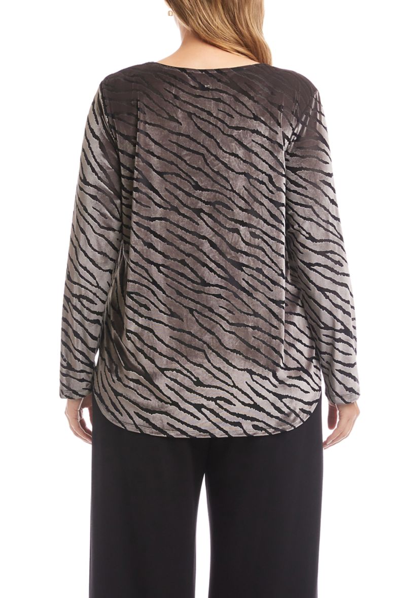 Plus Size Velvet Burnout Shirttail Top