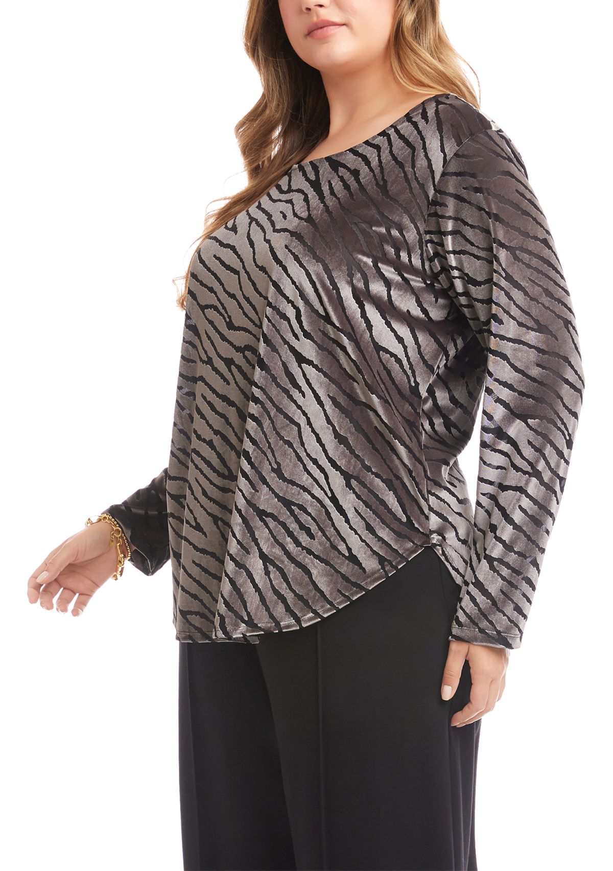 Plus Size Velvet Burnout Shirttail Top