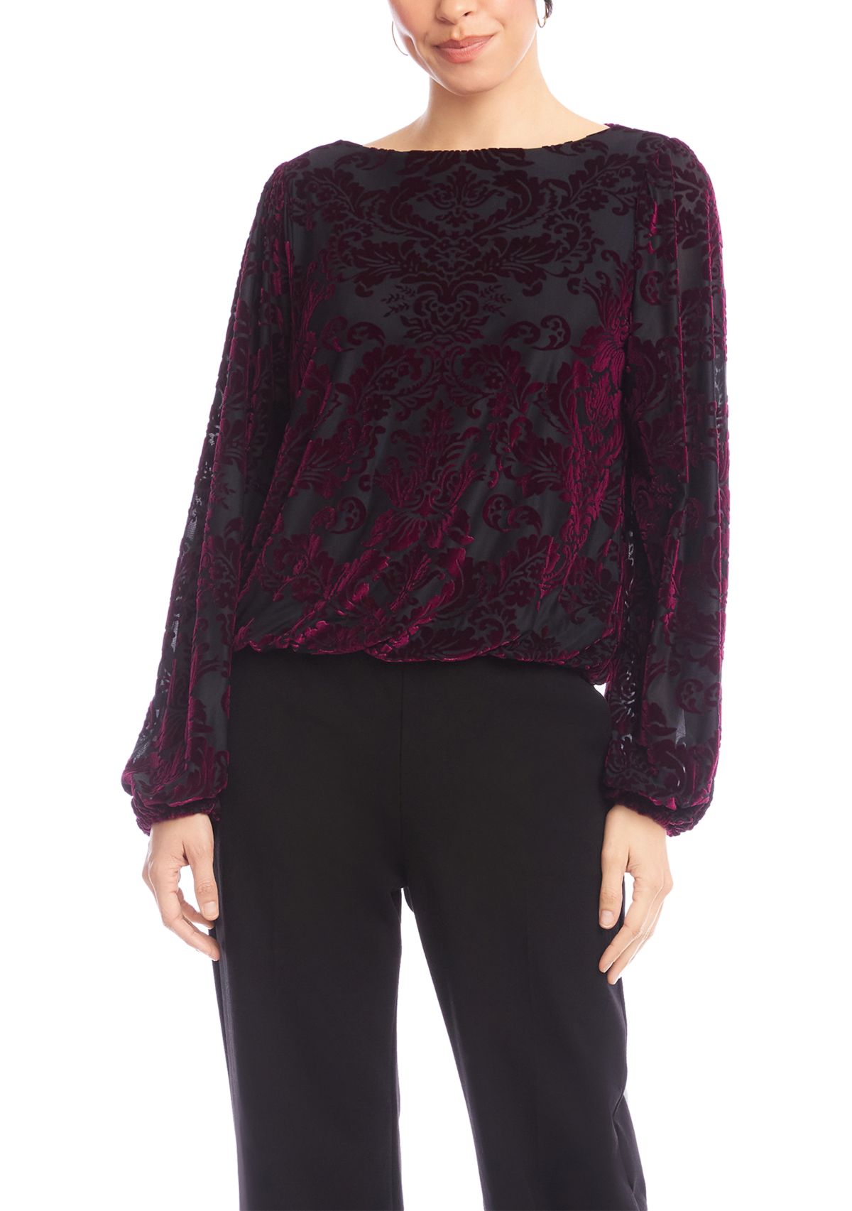 Womens Velvet Burnout Boat Neck Top 