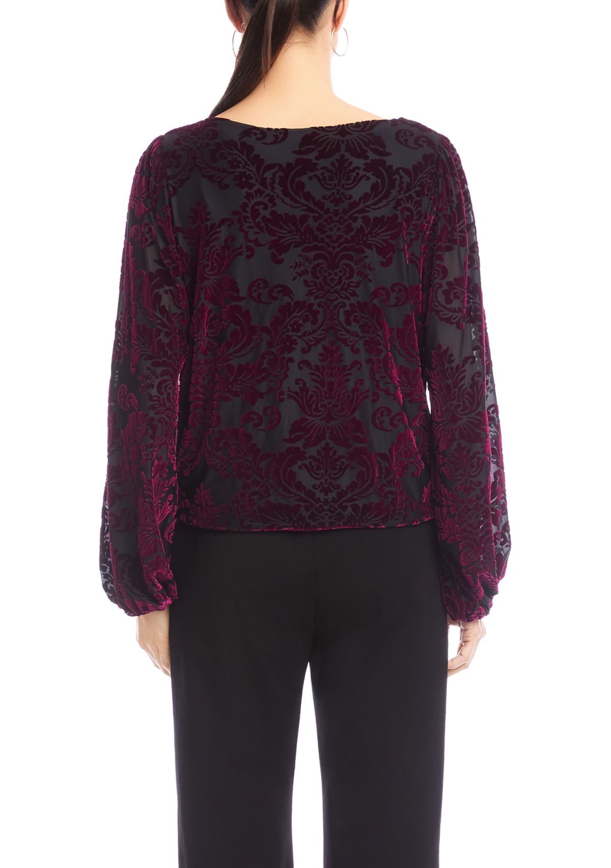 Womens Velvet Burnout Boat Neck Top 