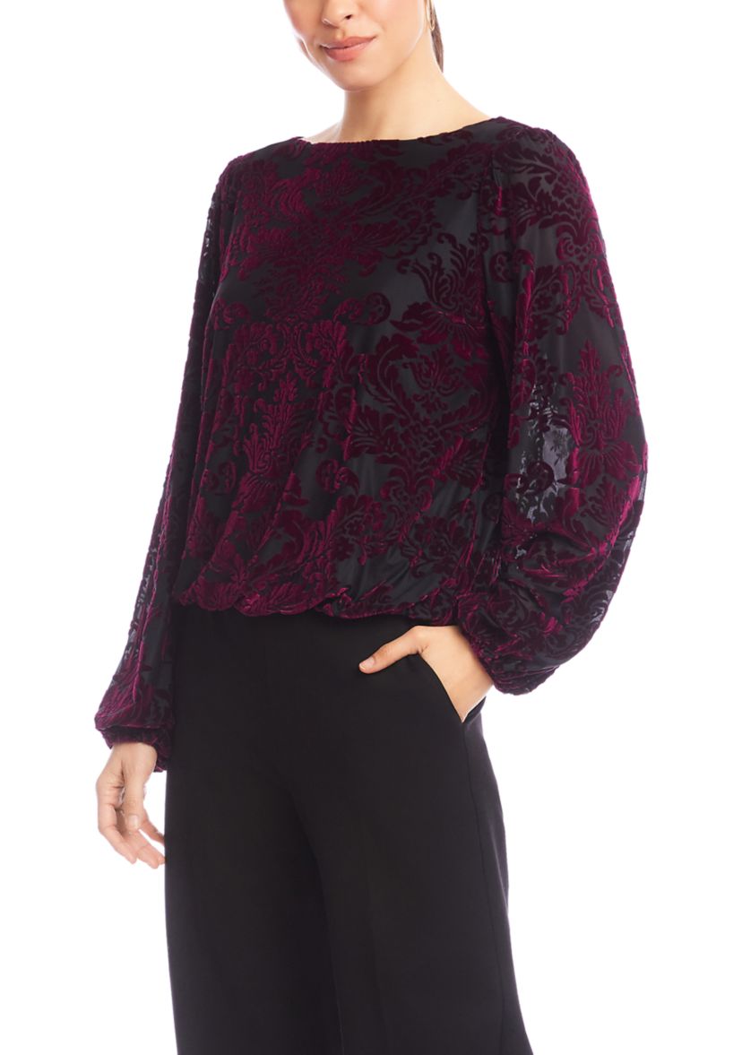 Womens Velvet Burnout Boat Neck Top 