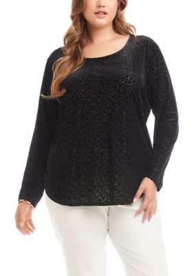 Karen Kane Women's Plus Size Velvet Burnout Shirttail Top, 3X