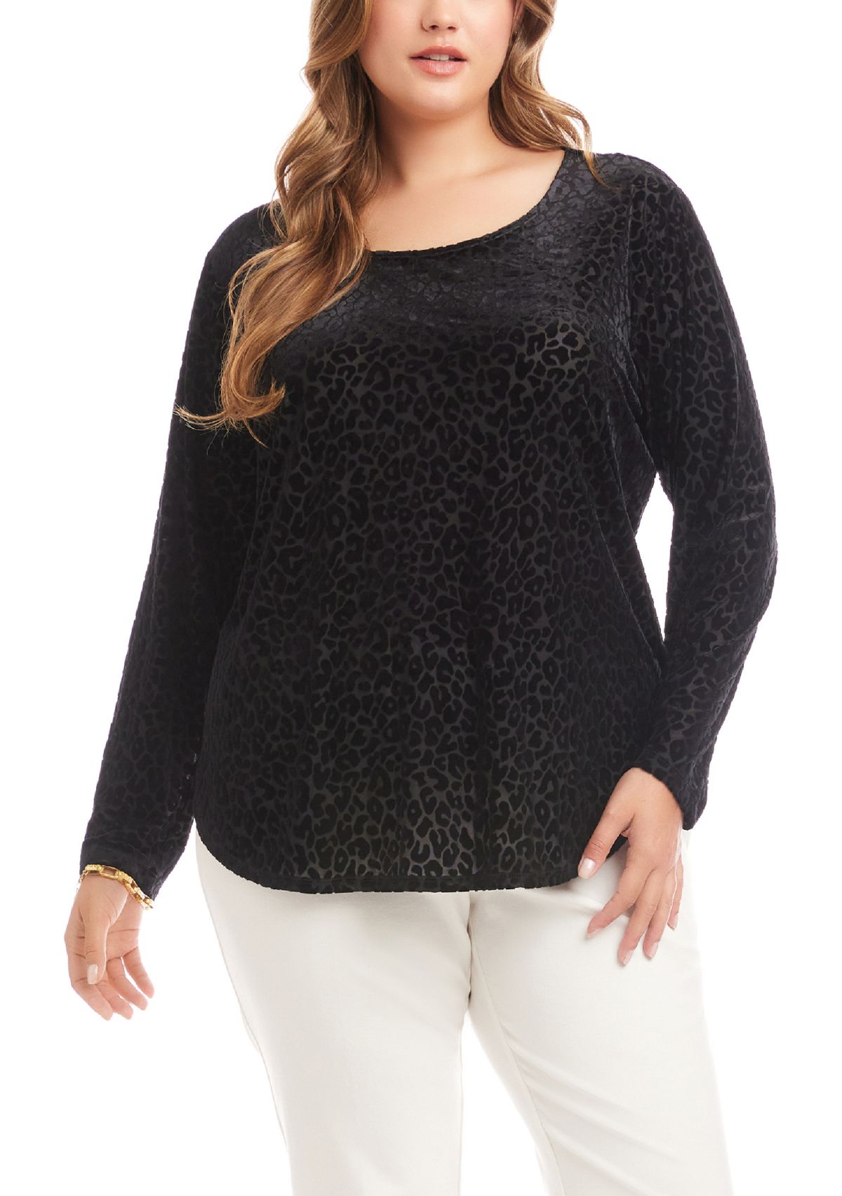 Plus Size Velvet Burnout Shirttail Top