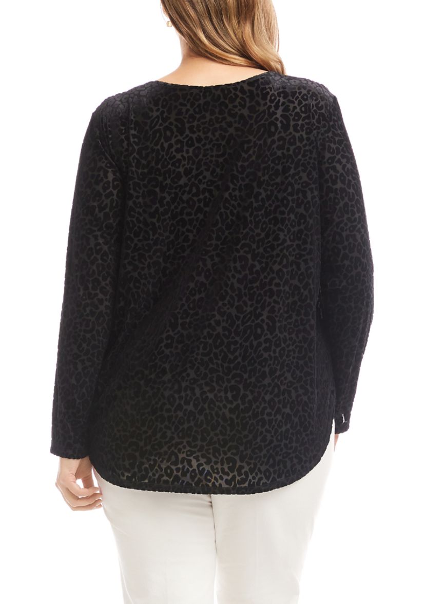 Plus Size Velvet Burnout Shirttail Top