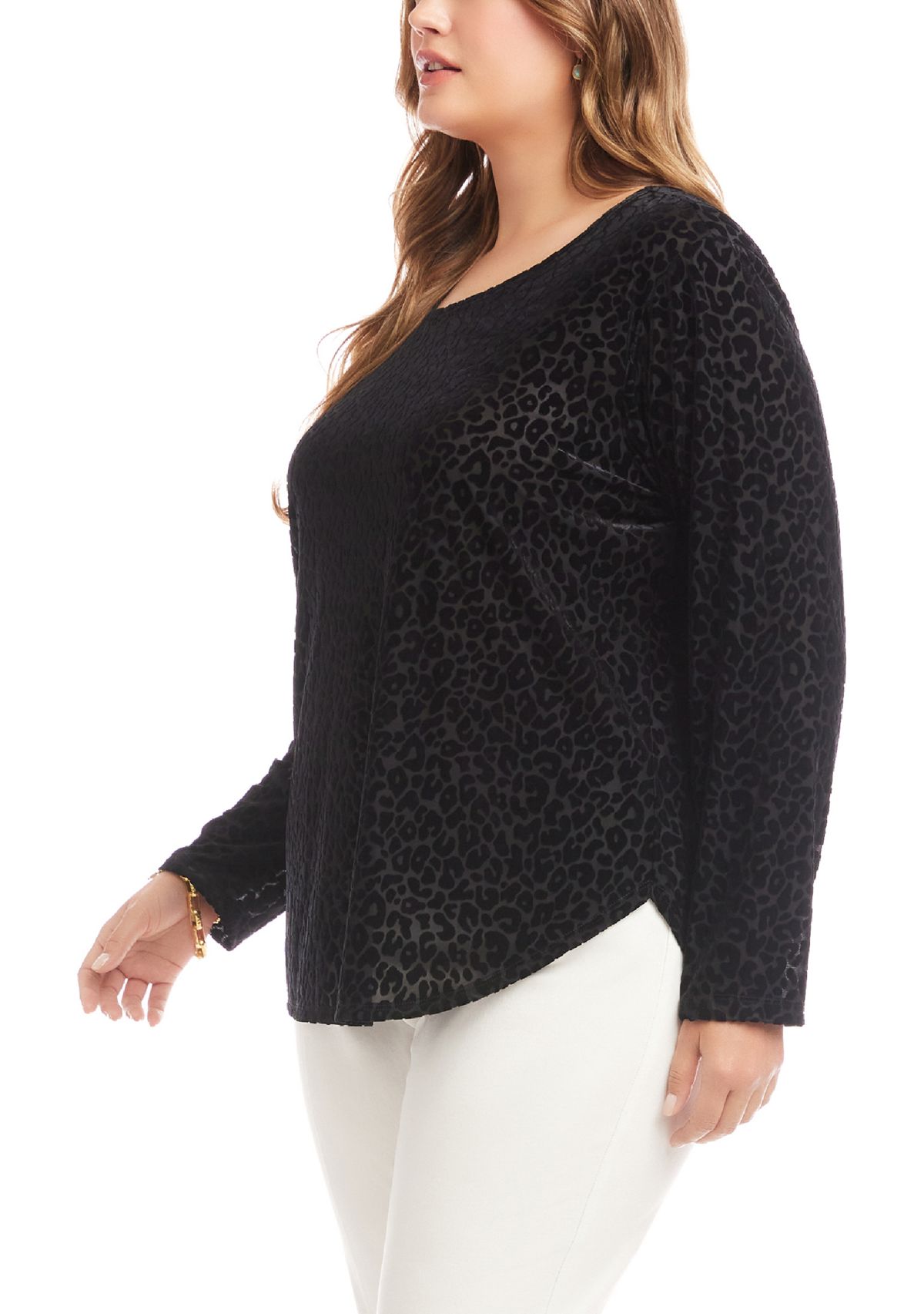Plus Size Velvet Burnout Shirttail Top