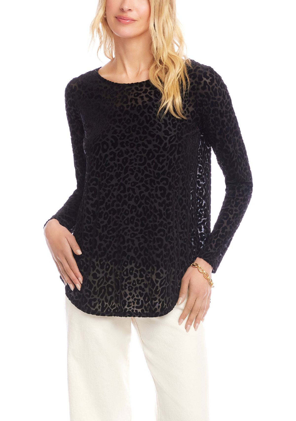 Womens Velvet Burnout Shirttail Top 