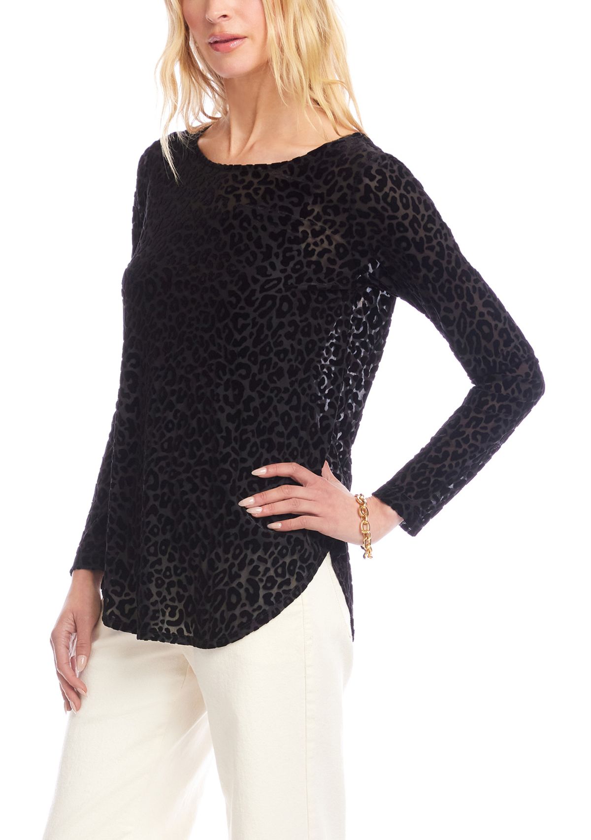 Womens Velvet Burnout Shirttail Top 