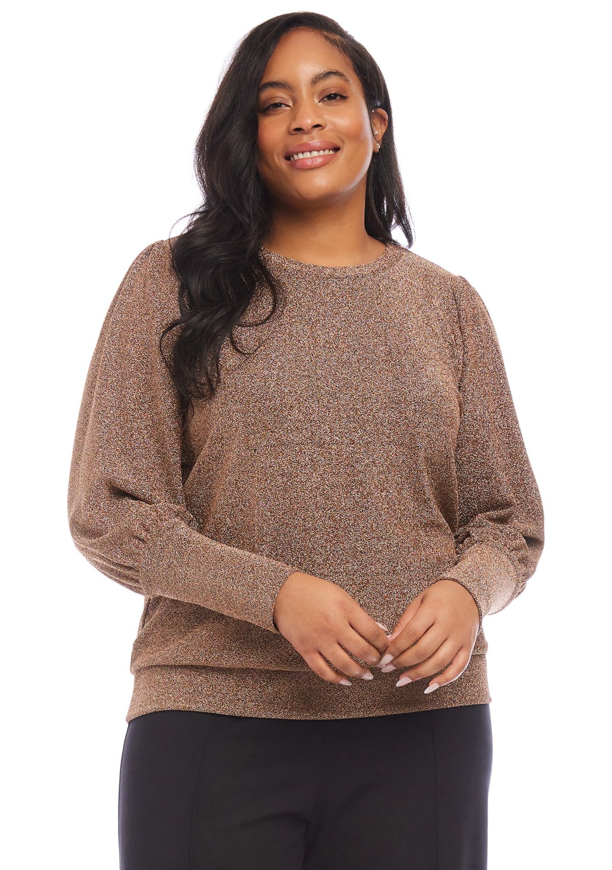 Plus Size Bishop Sleeve Metallic Top