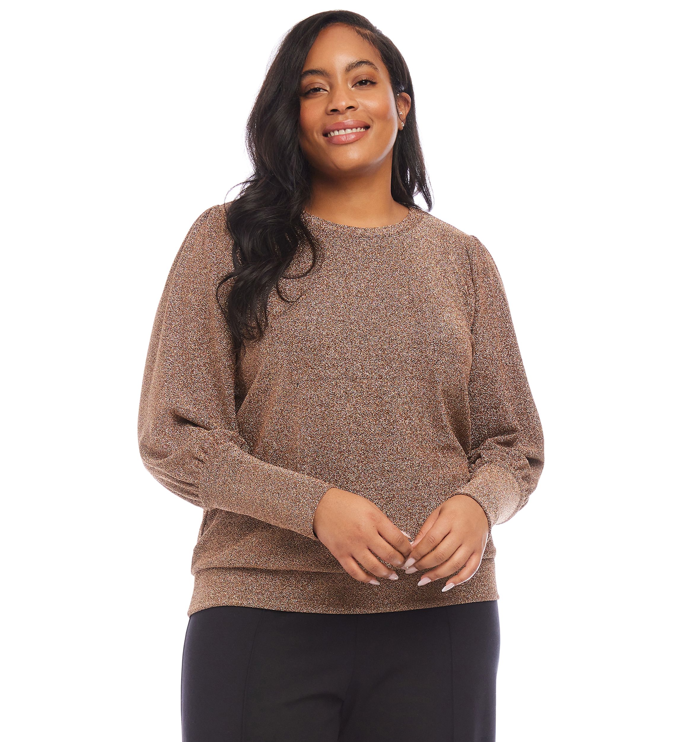 Plus Size Bishop Sleeve Metallic Top