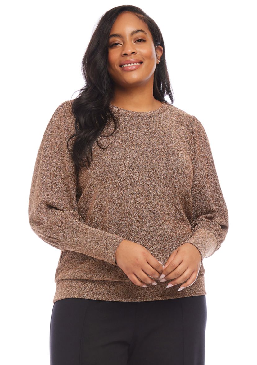 Plus Size Bishop Sleeve Metallic Top
