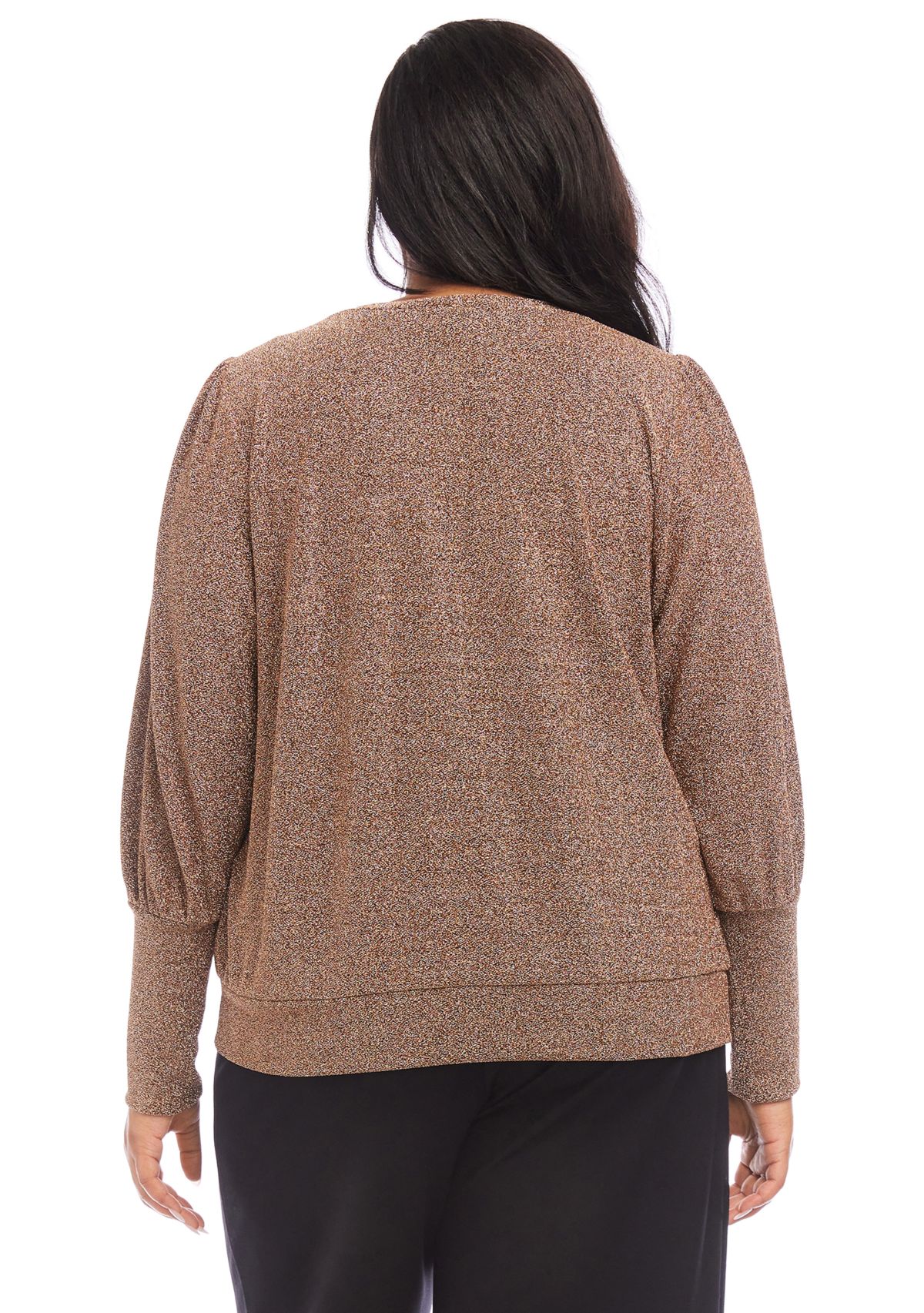 Plus Size Bishop Sleeve Metallic Top
