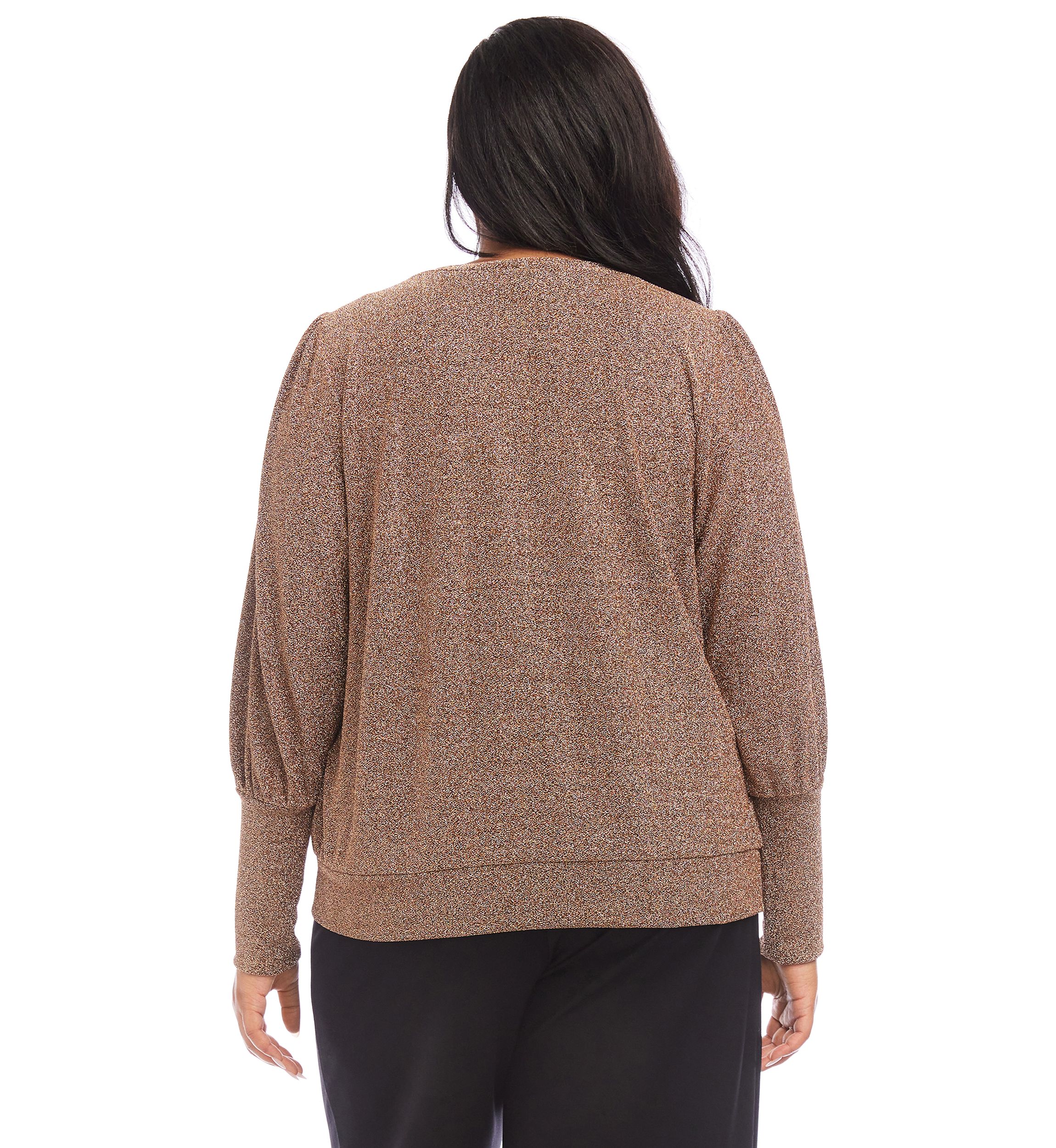 Plus Size Bishop Sleeve Metallic Top