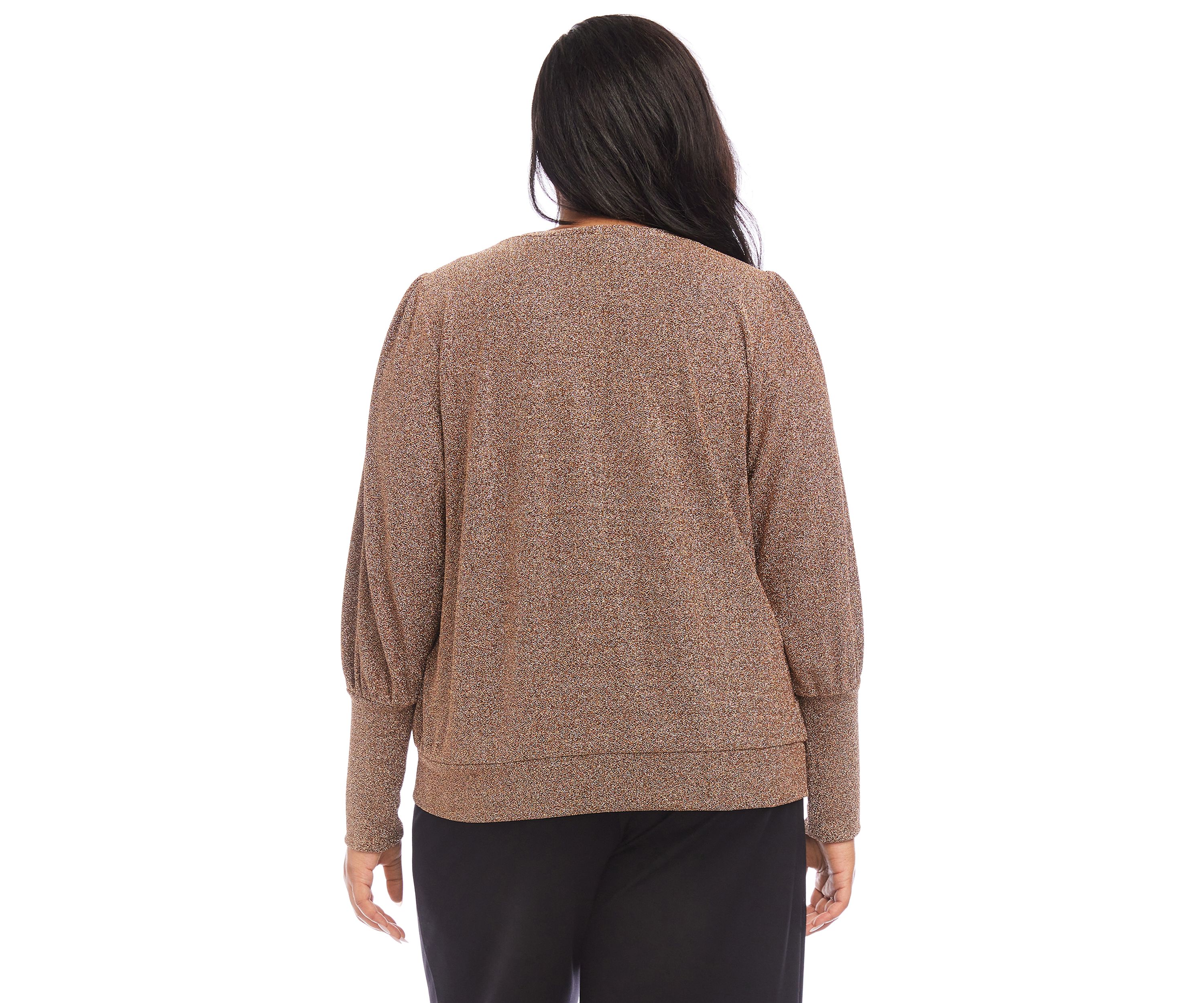 Plus Size Bishop Sleeve Metallic Top