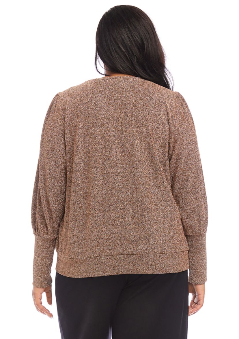 Plus Size Bishop Sleeve Metallic Top
