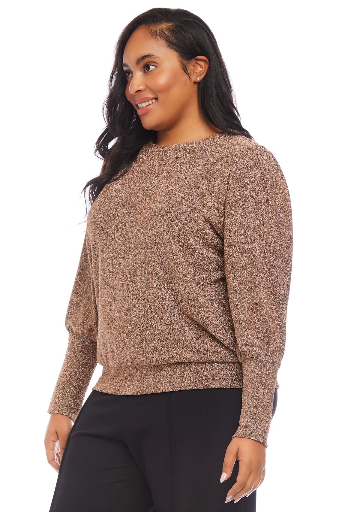 Plus Size Bishop Sleeve Metallic Top