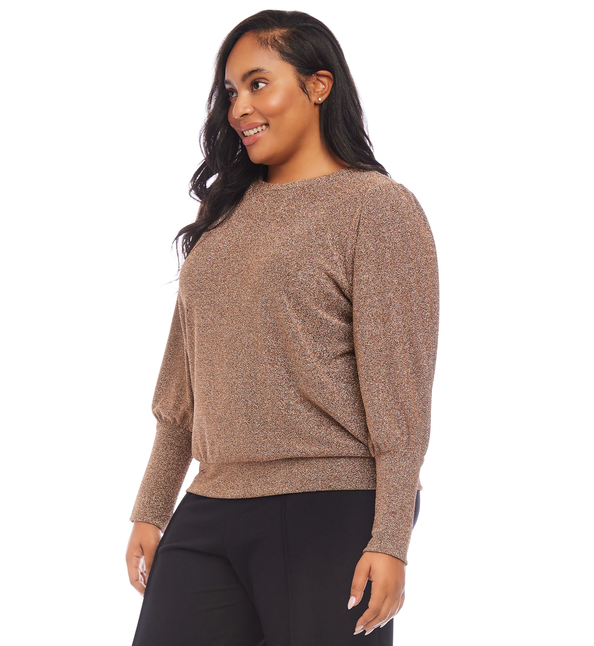 Plus Size Bishop Sleeve Metallic Top