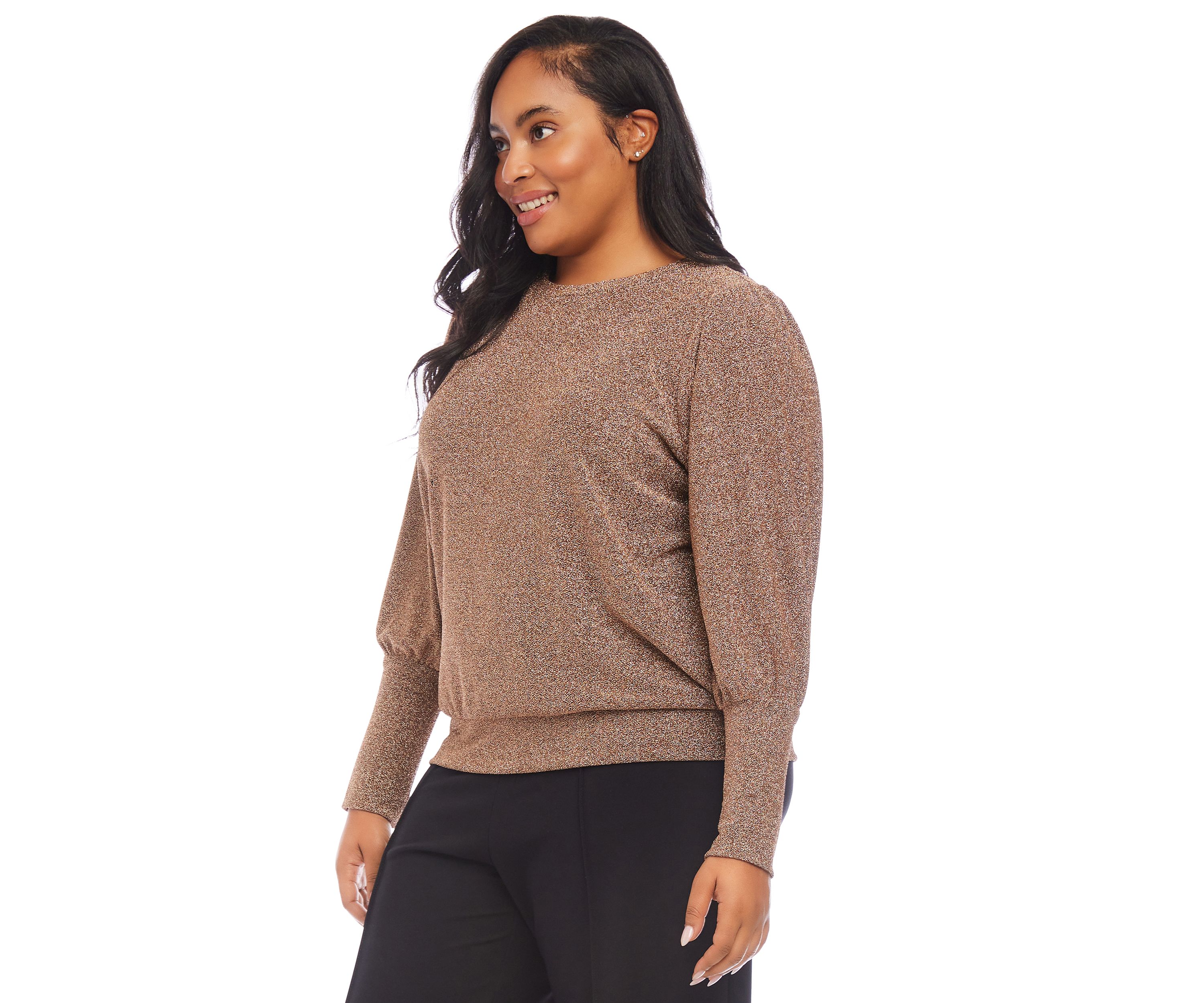 Plus Size Bishop Sleeve Metallic Top