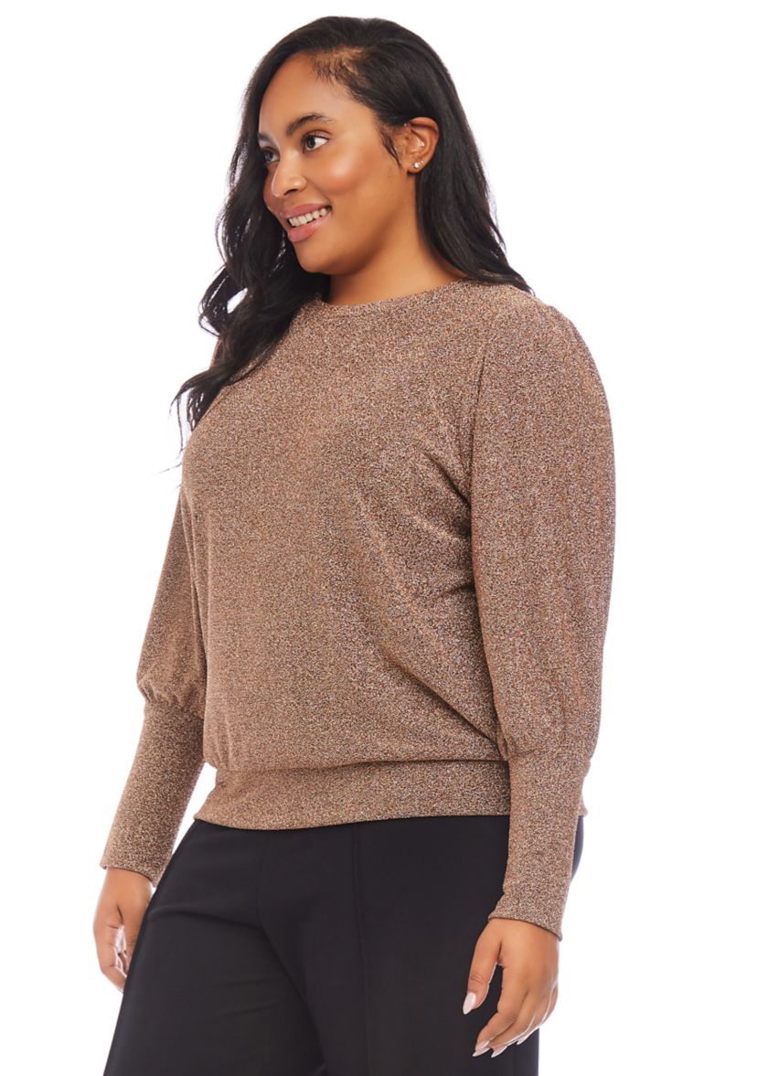 Plus Size Bishop Sleeve Metallic Top
