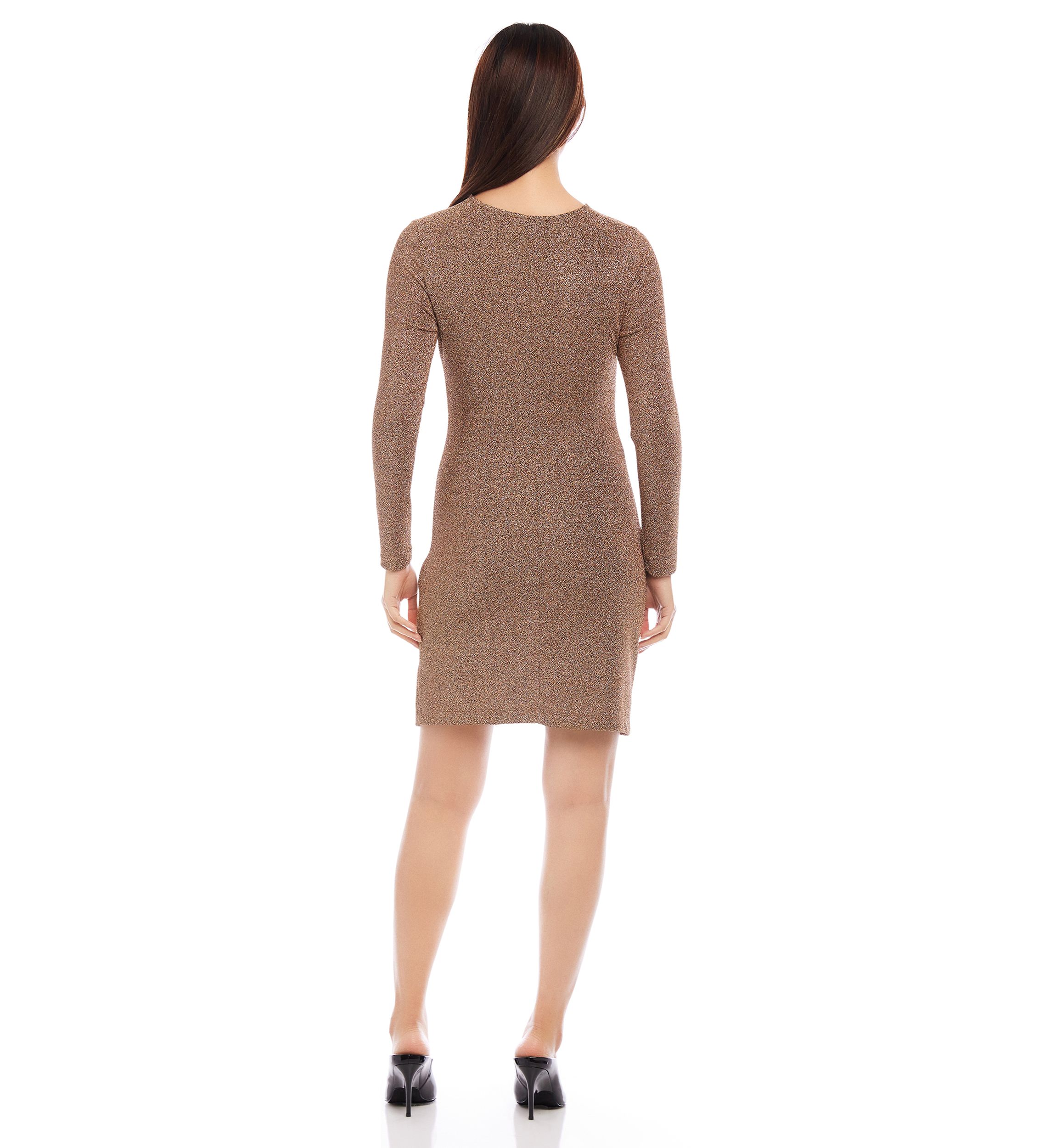 Long Sleeve Shirred Metallic Dress