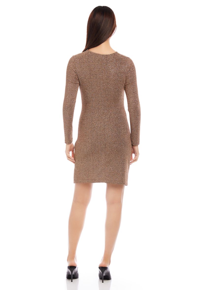 Long Sleeve Shirred Metallic Dress