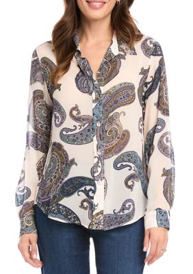 Women's Long Sleeve Paisley Button Down Shirt