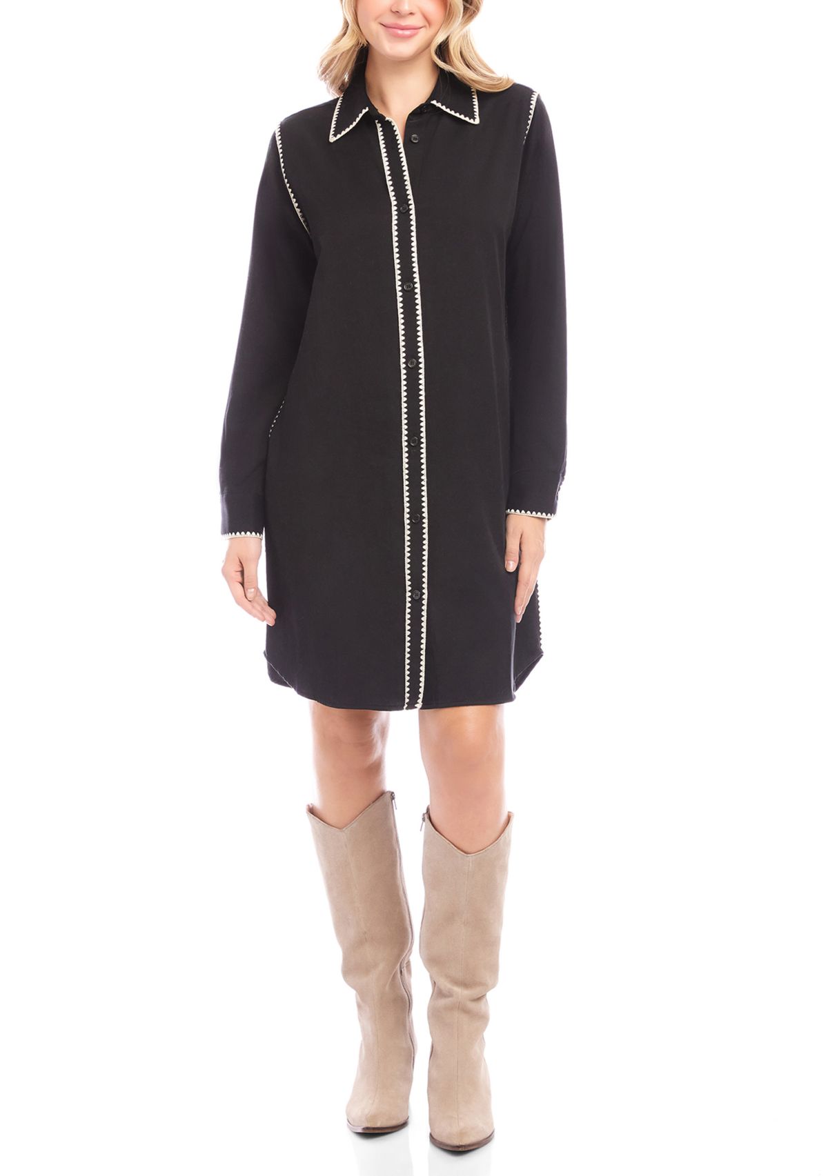Womens Long Sleeve Edge Stitch Shirtdress