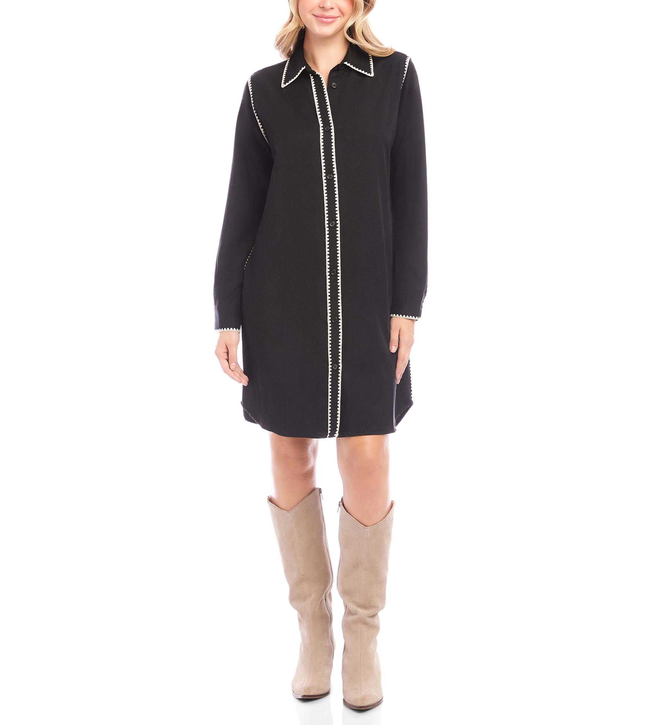 Womens Long Sleeve Edge Stitch Shirtdress