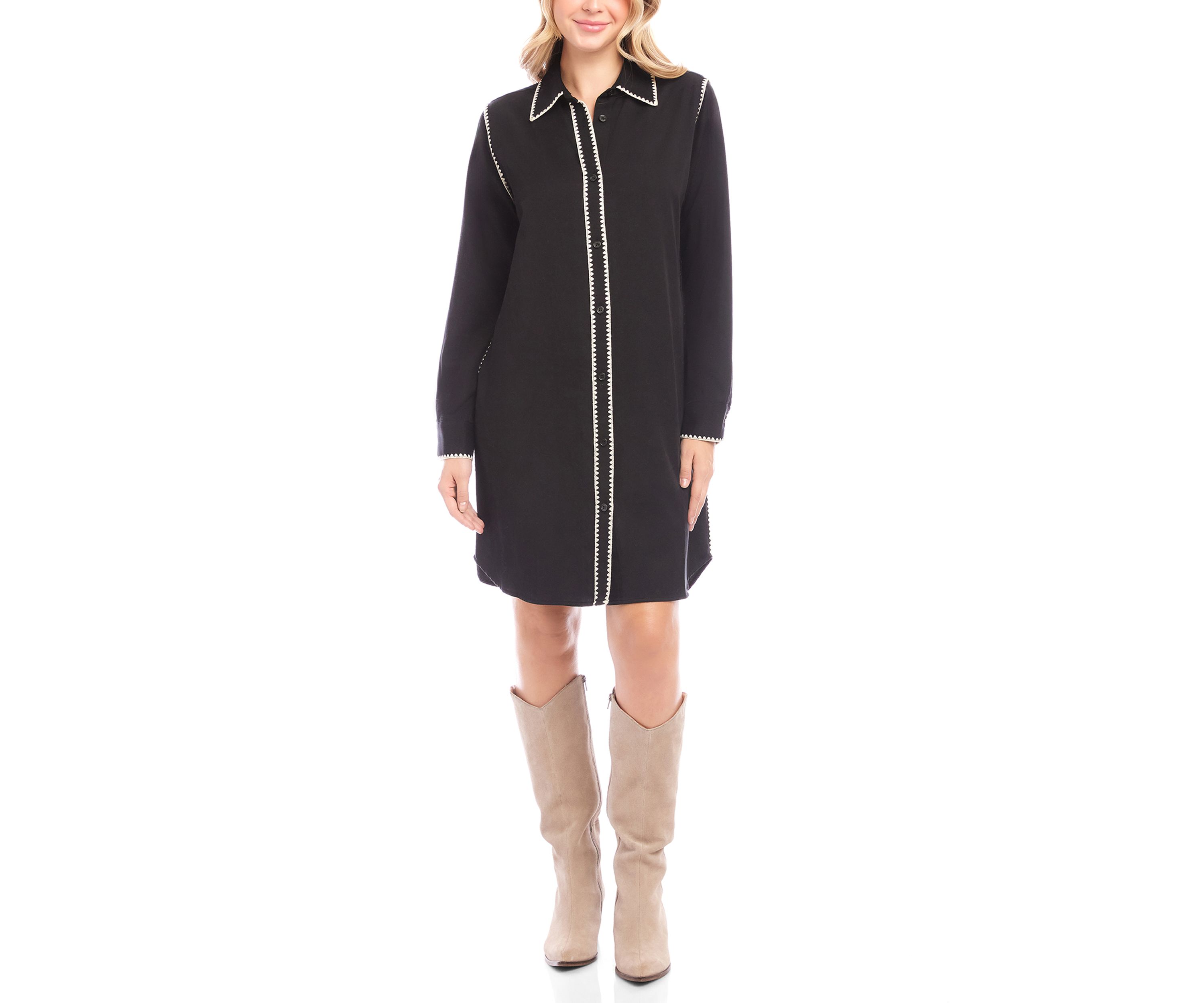 Womens Long Sleeve Edge Stitch Shirtdress