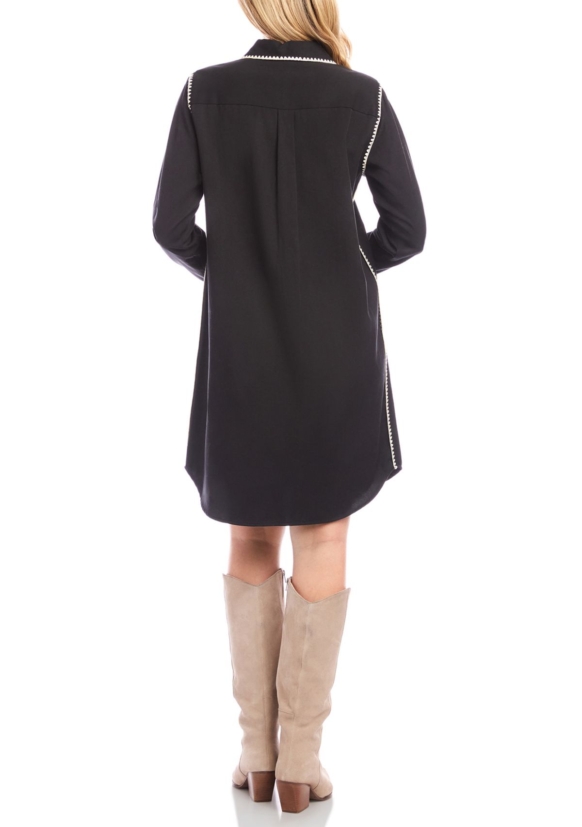 Womens Long Sleeve Edge Stitch Shirtdress