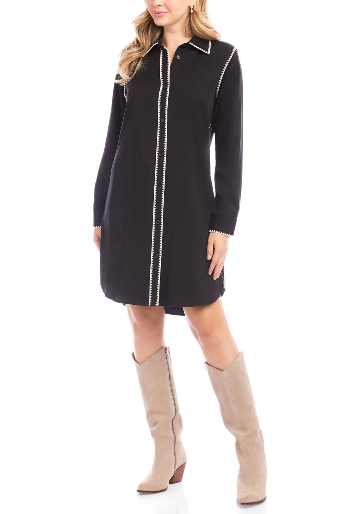 Womens Long Sleeve Edge Stitch Shirtdress
