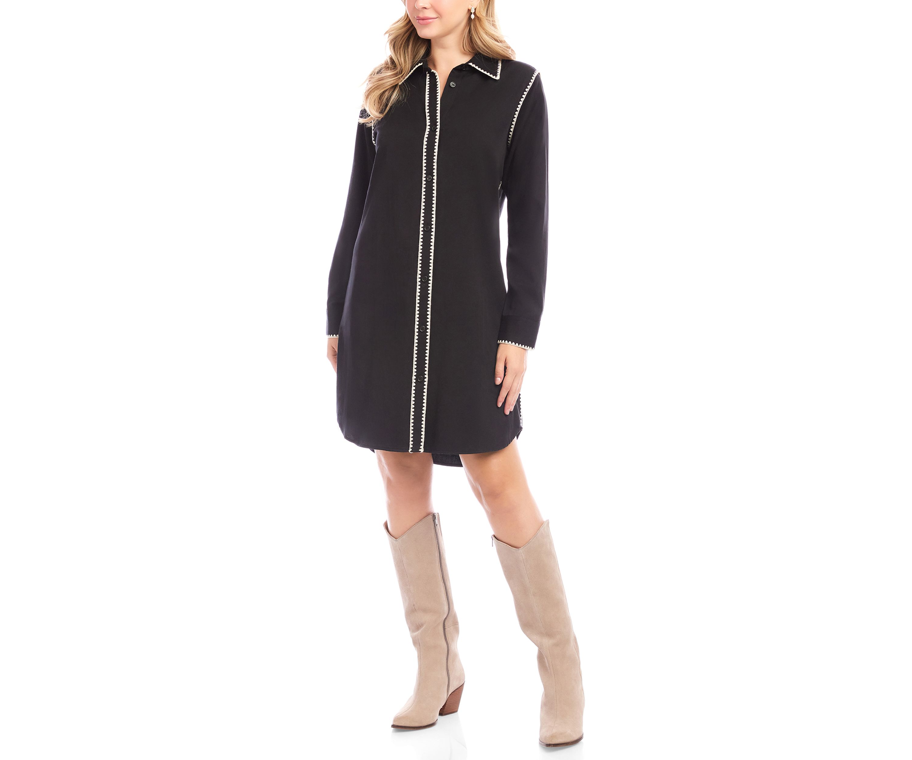 Womens Long Sleeve Edge Stitch Shirtdress