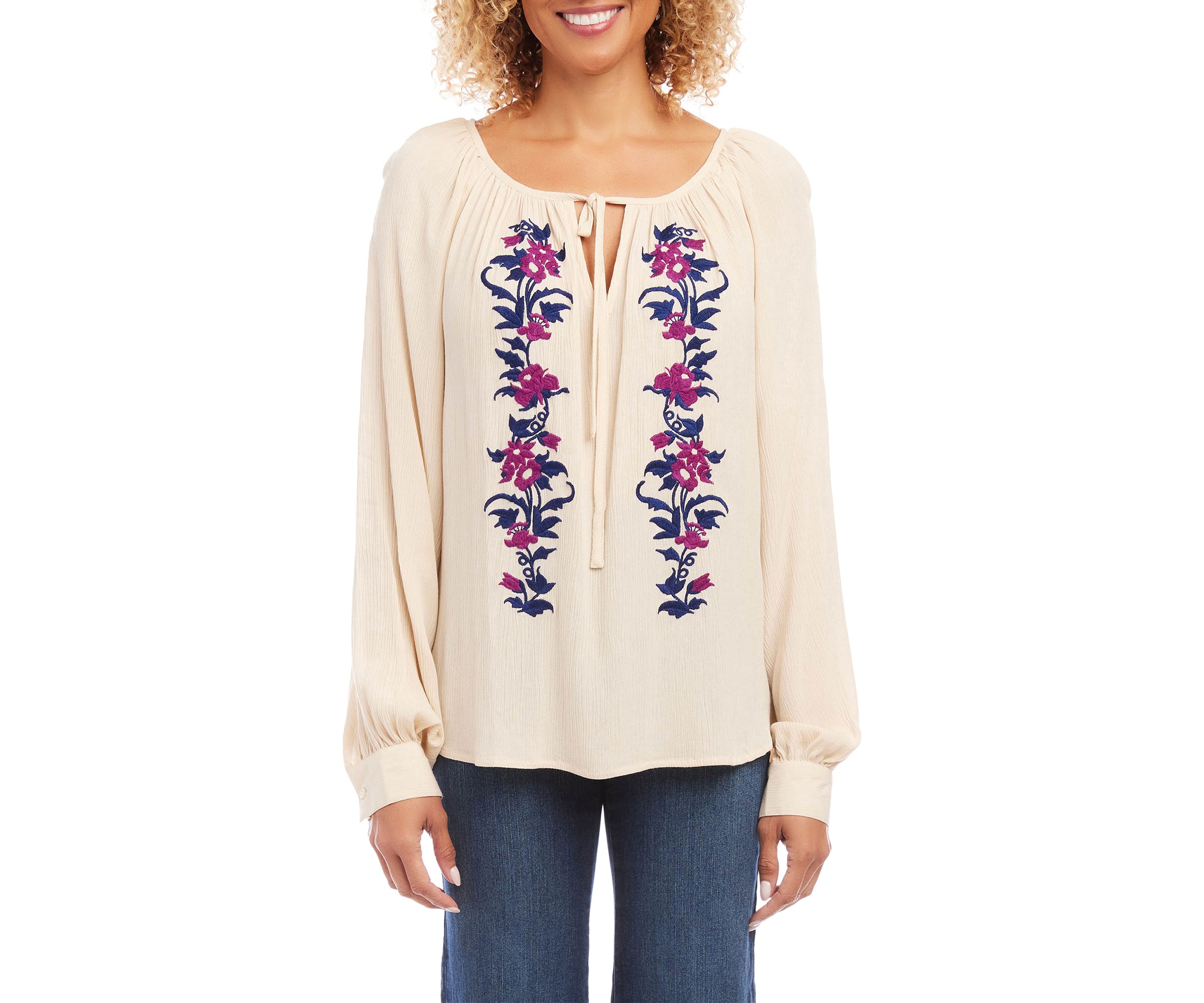 Womens Embroidered Peasant Top